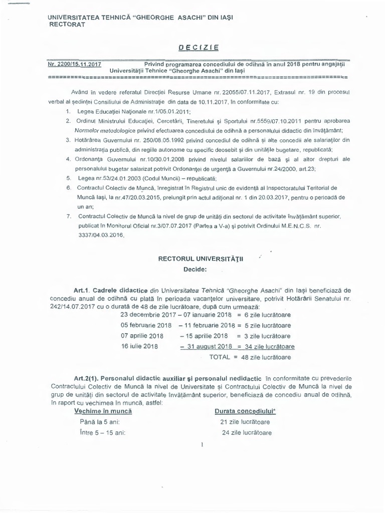 Decizia 2200 Privind Programarea Concediului In 2018