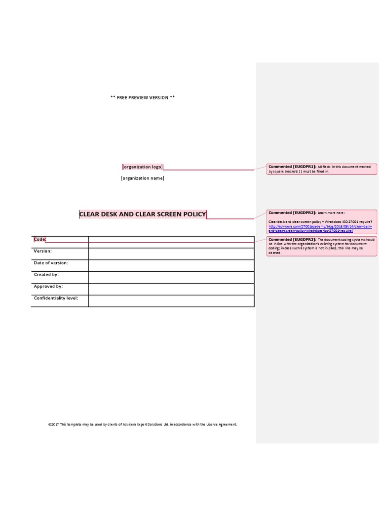 08.6 Clear Desk and Clear Screen Policy Preview en | PDF | Information ...