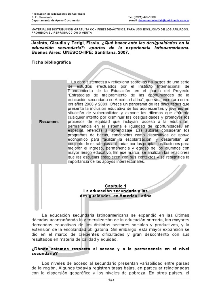 Jacinto y Terigi Que Hacer Ante Las Desigualdades en La Educacion ...