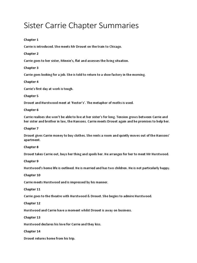 Sister Carrie: Chapter Summaries | PDF | Sister Carrie