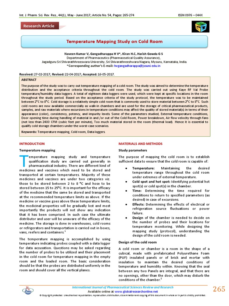 Temperature Mapping Study on Cold Room Refrigeration Refrigerator