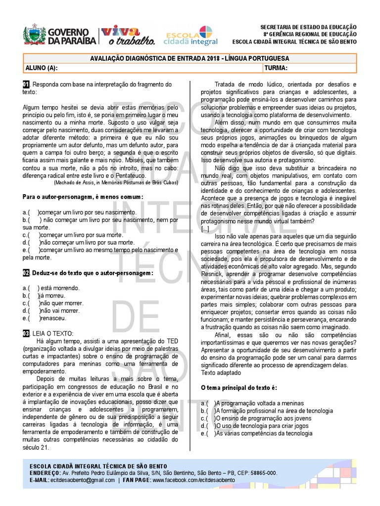 Modelo de Avaliação Diagnóstica | PDF