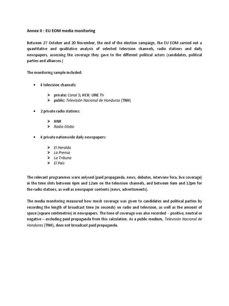 EU EOM Honduras 2017: Final Report - Media Monitoring Annex | PDF ...