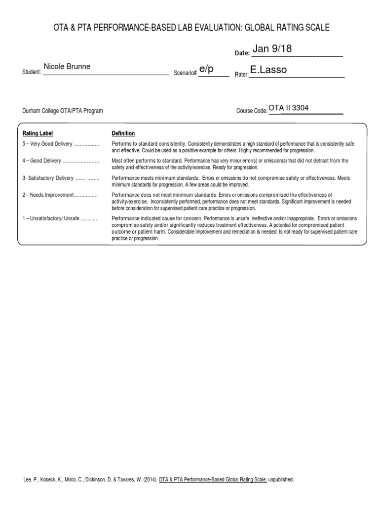 OTA & PTA Global Rating Scale Evaluation | PDF | Patient | Nonverbal ...