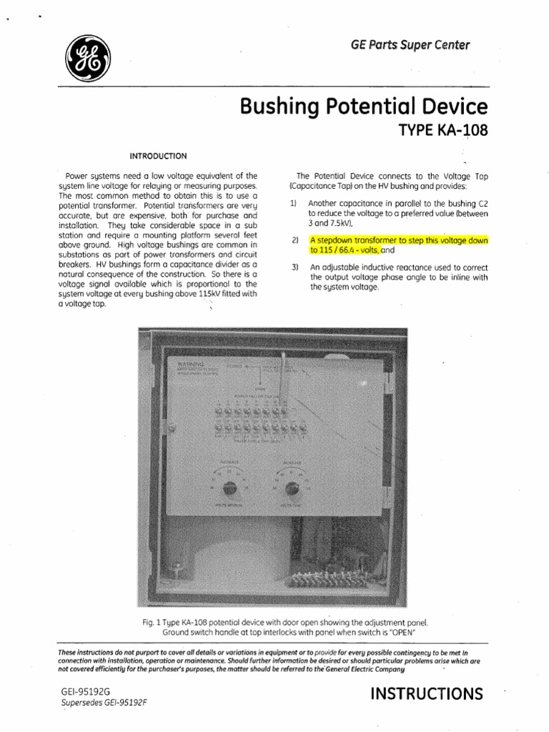 Bushing Potential Device Type Ka108 PDF Capacitor Transformer