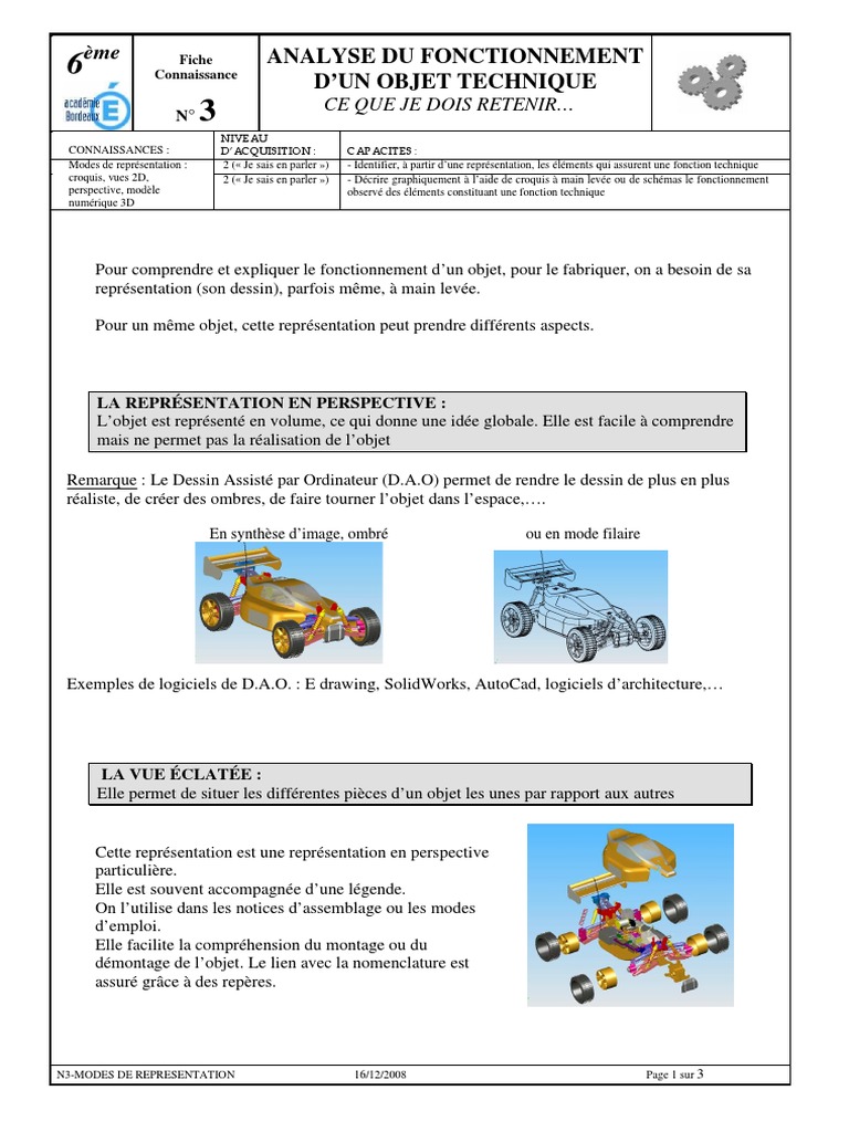 Représentation De L Object Technique 6ème Exercices Croquis Schema Plan Dess Tec | PDF | Dessin | Informatique et technologies de l'information