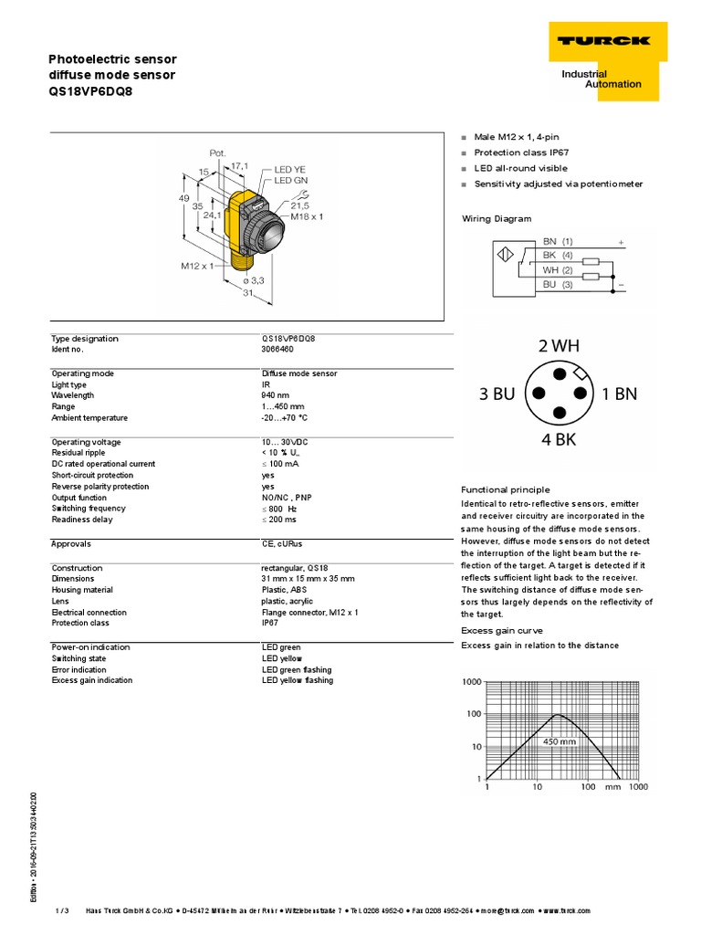 QS18VP6DQ8 Photoelectric Sensor Datasheet | PDF | Light Emitting Diode ...