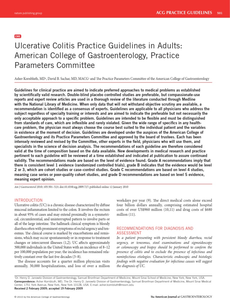2010 ACG Guideline Management of Ulcerative Colitis Inflammatory
