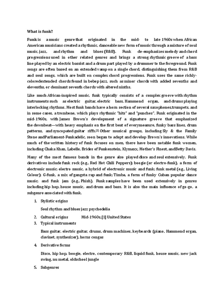 What Is Funk? Funk Is A Music Genre That Originated in The MidTo Late