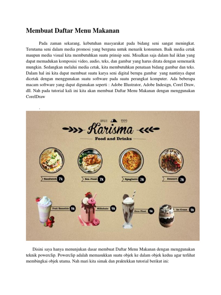 Tutorial Desain Menu Makanan CorelDraw | PDF