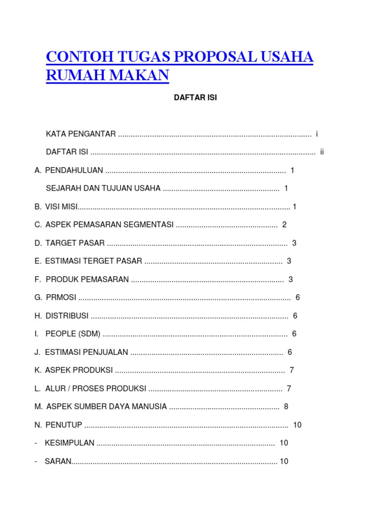 Daftar Isi Proposal Usaha Makanan / Tugas Pak Agus Proposal Bisnis