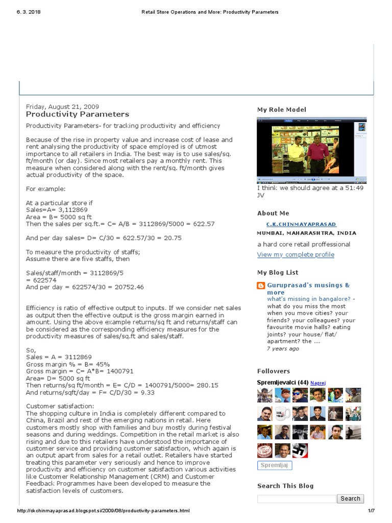 Retail Store Operations and More - Productivity Parameters | PDF ...
