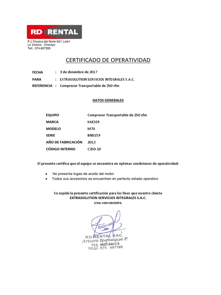 Certificado De Operatividad Pdf