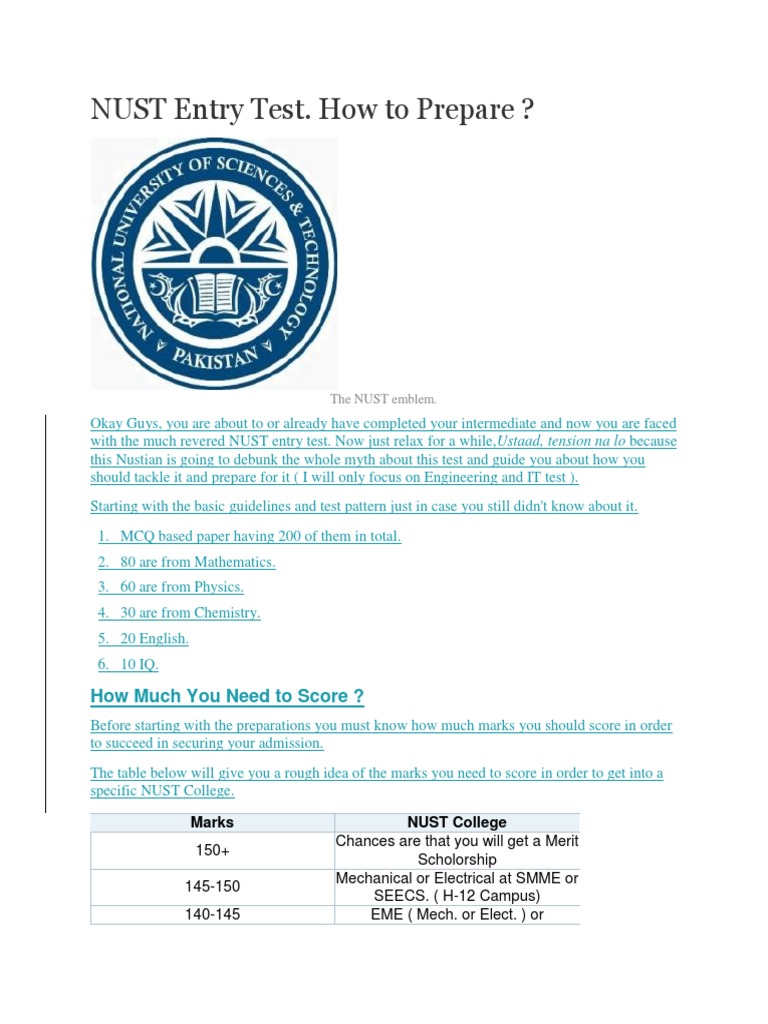 NUST Entry Test Preparation Guide | PDF | Test (Assessment) | Teaching ...