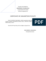 Certificate of Assumption To Duty