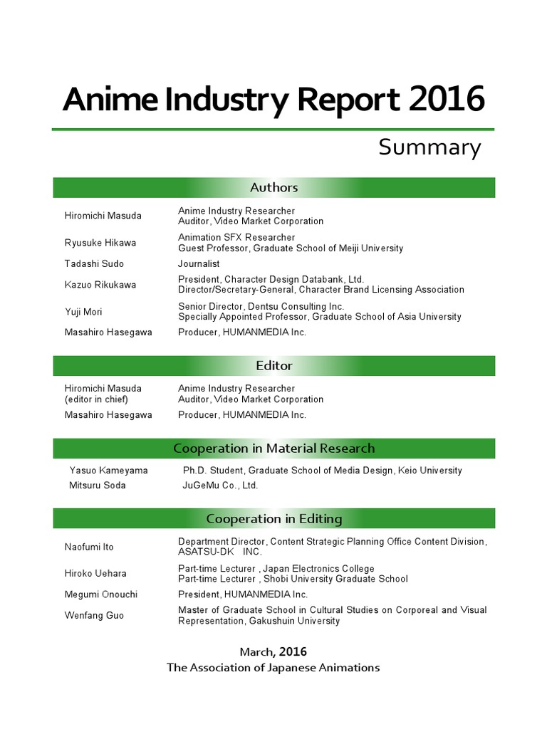 AniIndustry RP 2016 Download Free PDF Anime Television