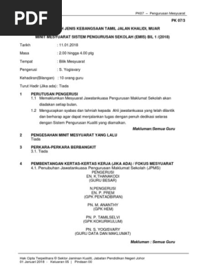 Pk07 3 Format Minit Mesyuarat Data Pdf