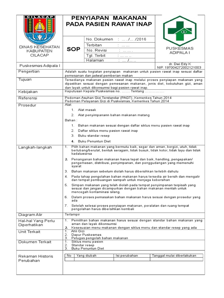 SOP Penyiapan Makanan Pasien Ranap | PDF