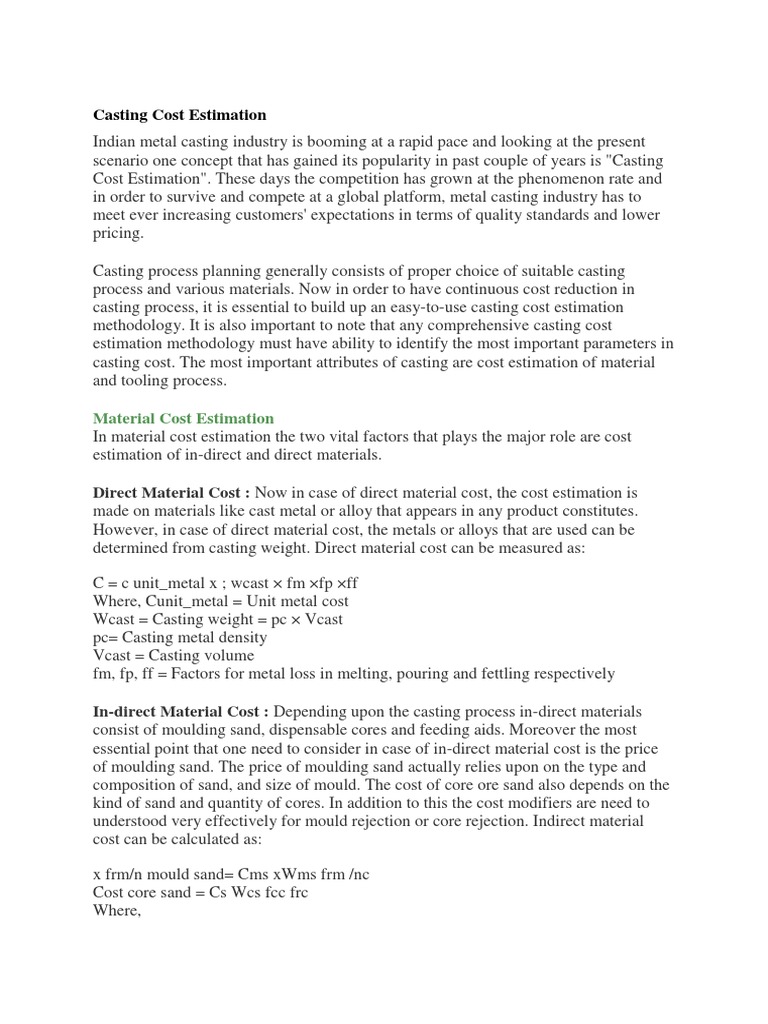 A Comprehensive Guide to Casting Cost Estimation Calculating Direct