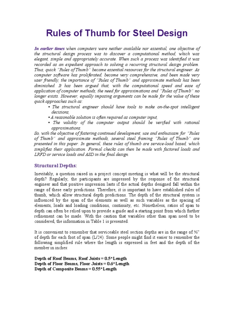 Steel Design Rules of Thumb | PDF | Truss | Beam (Structure)