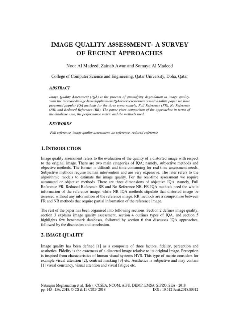 Image Quality Assessment - A Survey of Recent Approaches | PDF ...