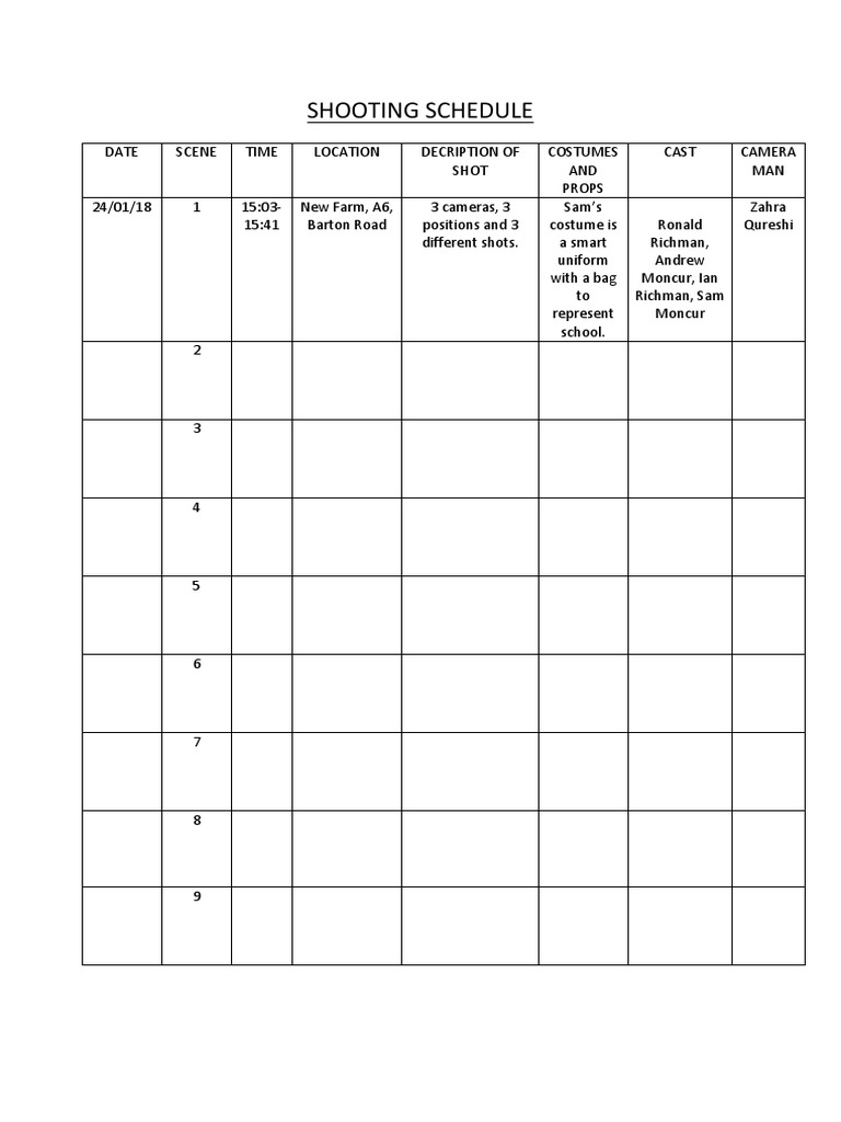 Film Shooting Schedule Overview | PDF