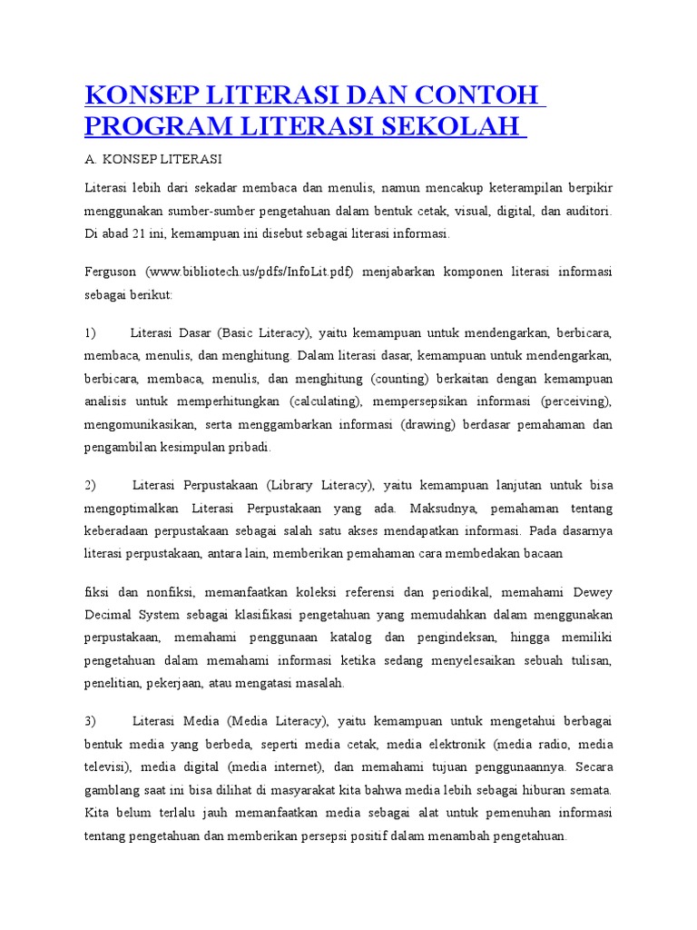 Konsep Literasi Dan Contoh Program Literasi Sekolah Pdf