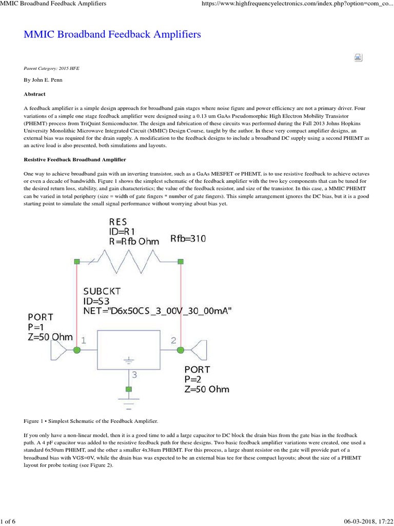 Broadband MMIC Feedback Amplifiers Using Resistive Feedback Topologies