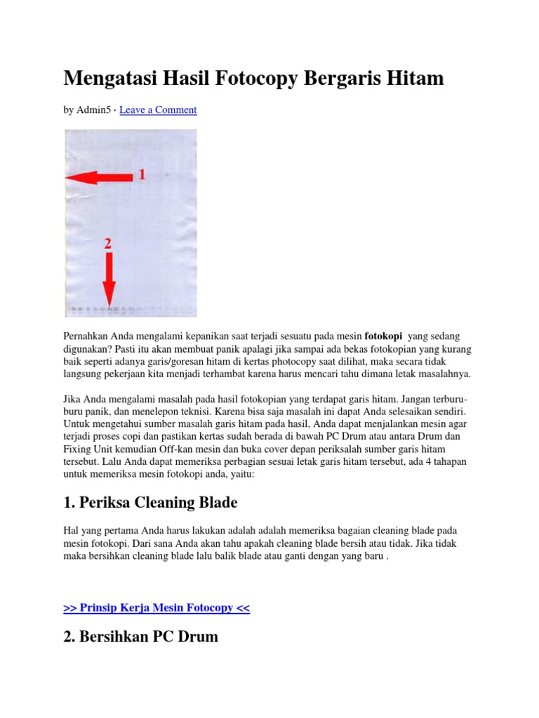 Mengatasi Hasil Fotocopy Bergaris Hitam