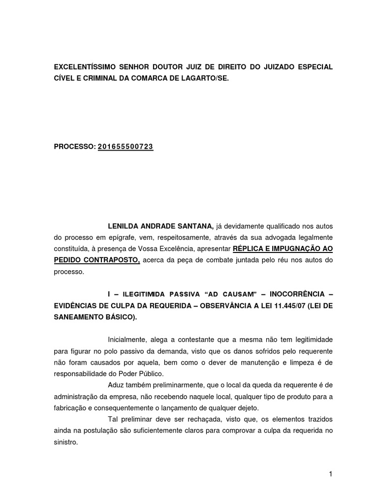 Impugna o Ao Pedido Contraposto E R plica PDF R u Testemunha 