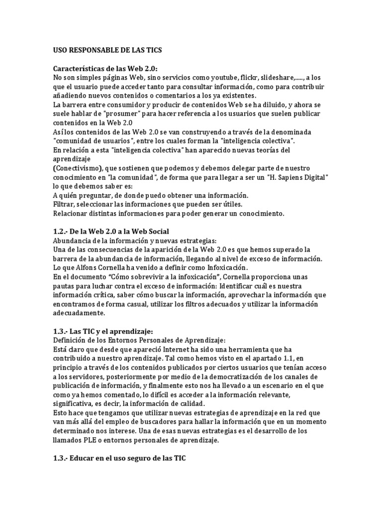 Uso Responsable de Las Tics | PDF | web 2.0 | Tecnología de información ...