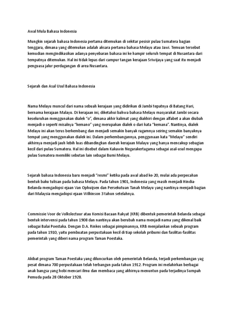 Sejarah Dan Asal Usul Bahasa Indonesia - Seputar Sejarah