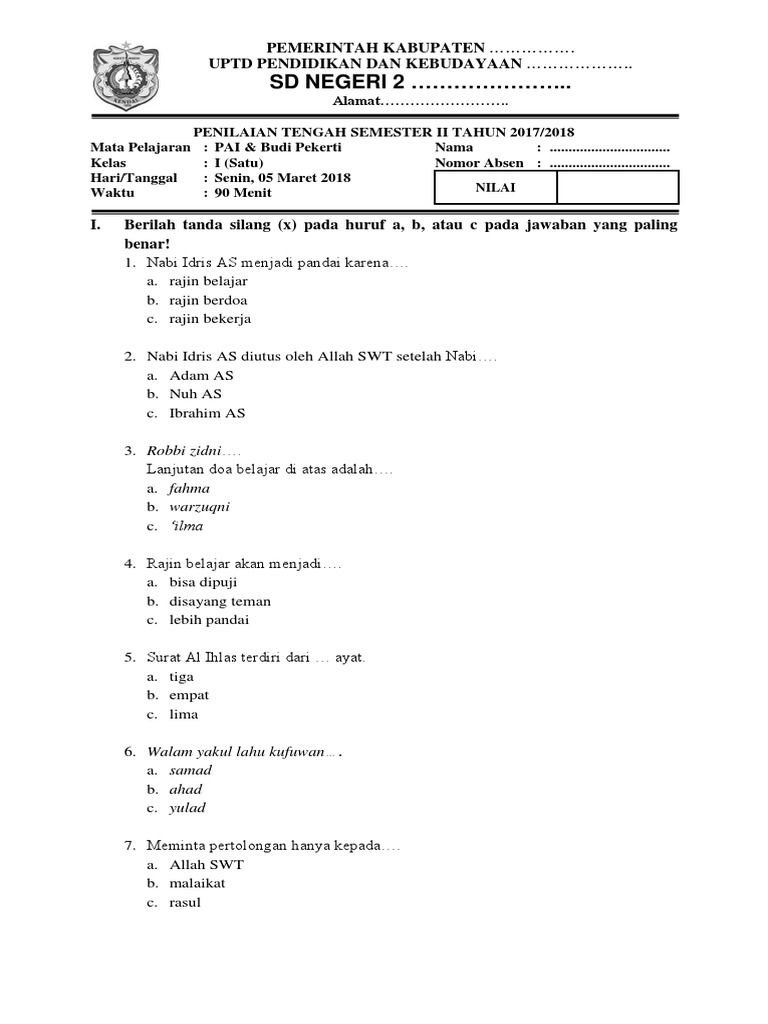 Contoh Soal Agama Islam Kelas 11 Semester 1 Contoh Soal