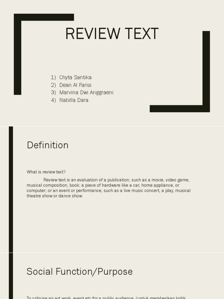 Review Text: 1) Chyta Santika 2) Dean Al Farisi 3) Marvina Dwi ...
