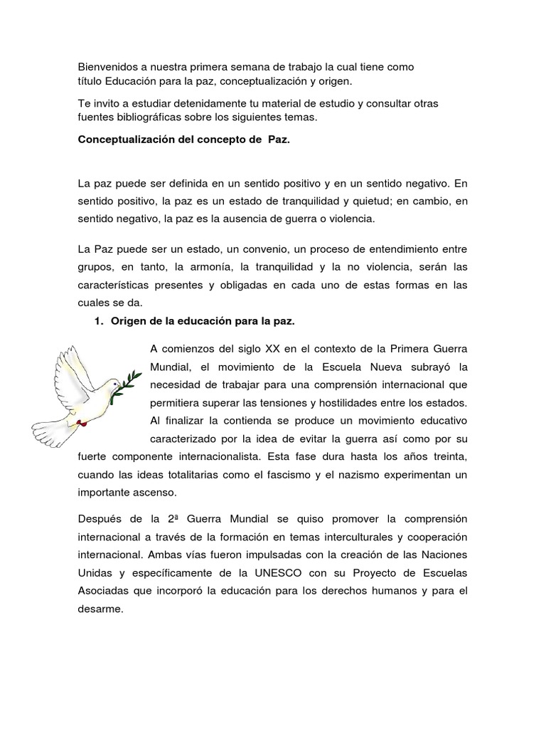 Educación para la Paz: Conceptos y Origen | PDF | Paz | No violencia