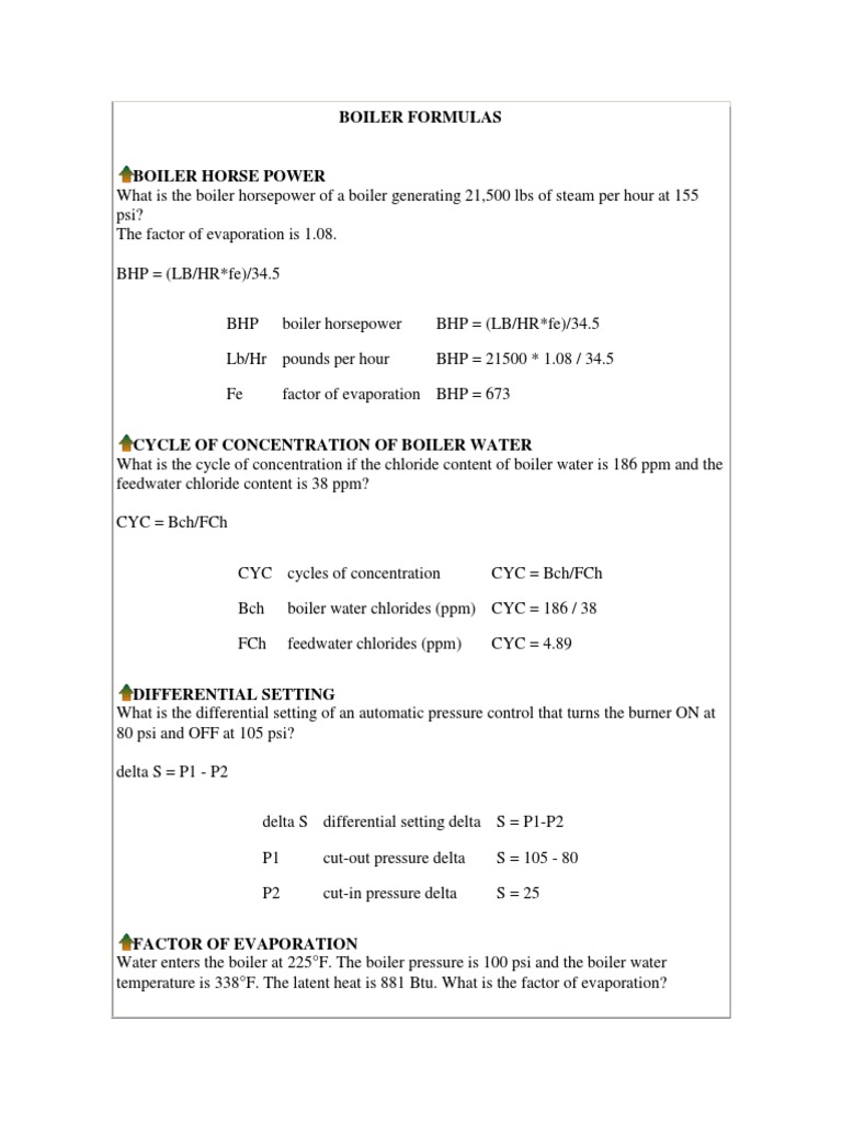 Boiler Formulas | PDF | Horsepower | Boiler