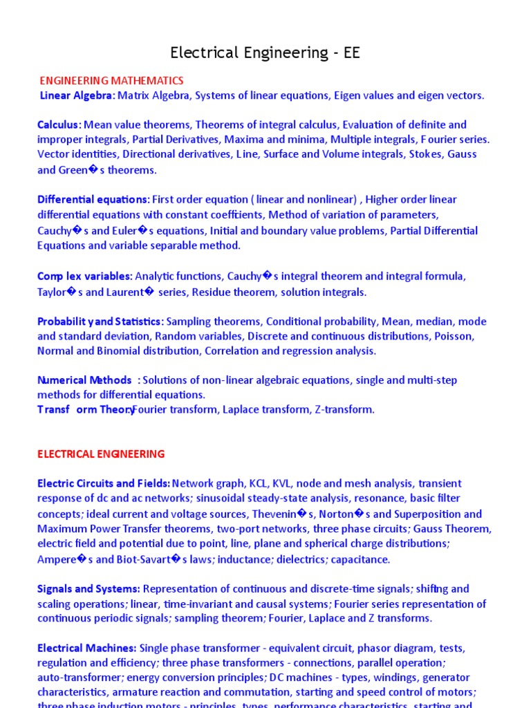 GATE Electrical Engineering Syllabus | PDF | Integral | Electric Power ...