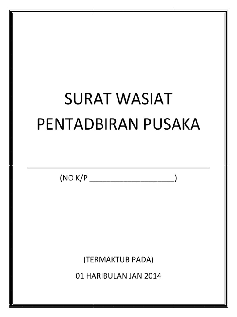 Contoh Surat Kuasa Mentadbir Harta Pusaka