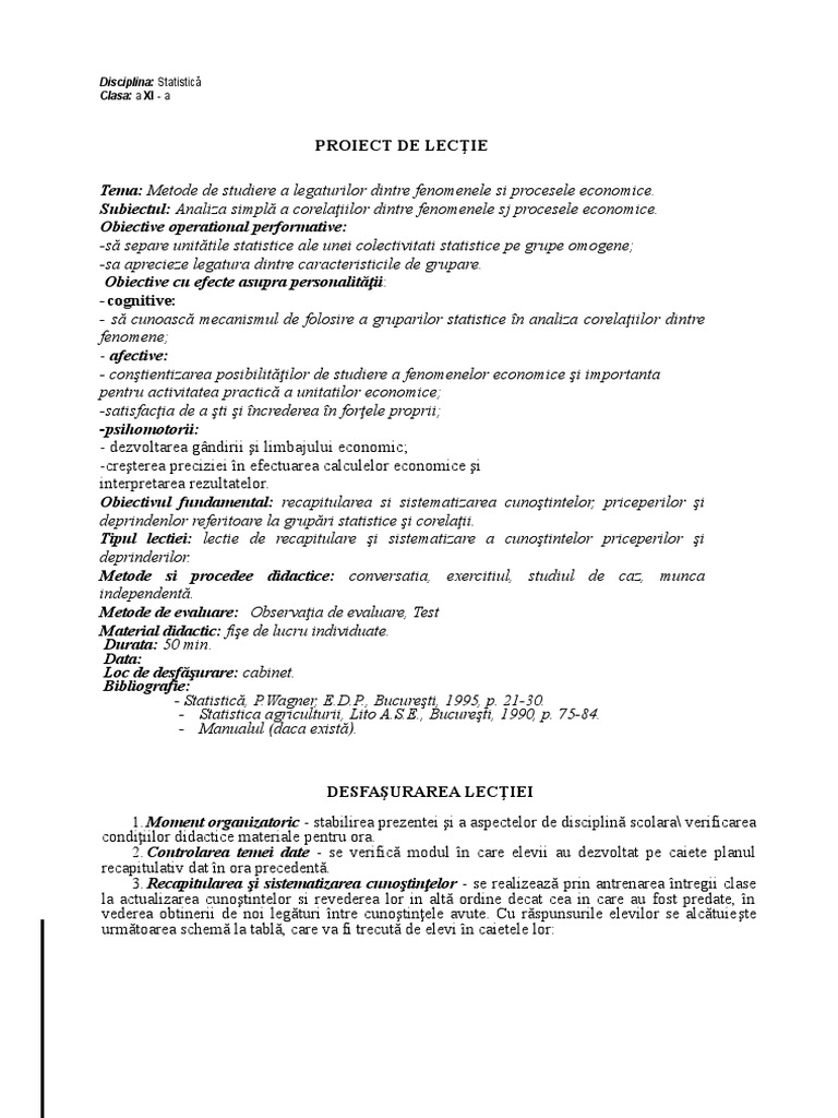 Model Proiect Lectie | PDF