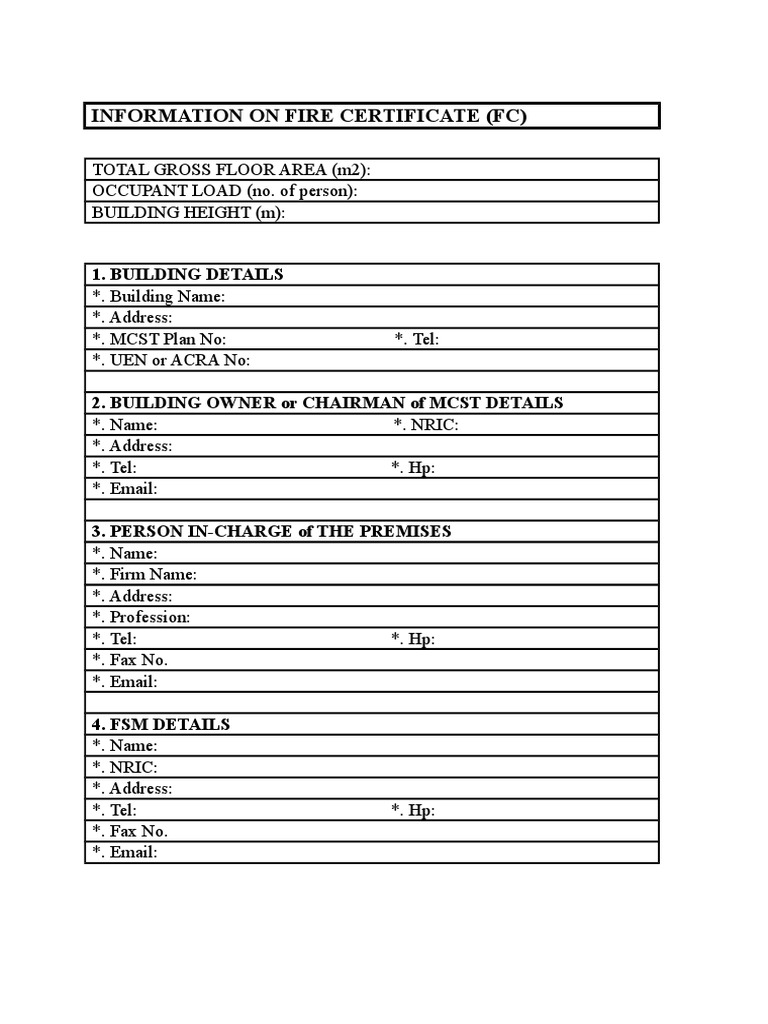 Fire Certificate Information Form | PDF