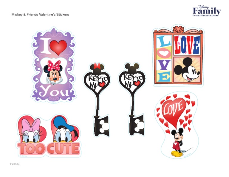 Disney Mickey and Friends Valentines Stickers Printable 1111 FDCOM | PDF