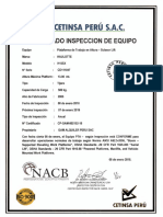 Certificado Gam Equipo Haulotte Tijera Scissor Lift h15sx Serie Cd111047 Año 2006