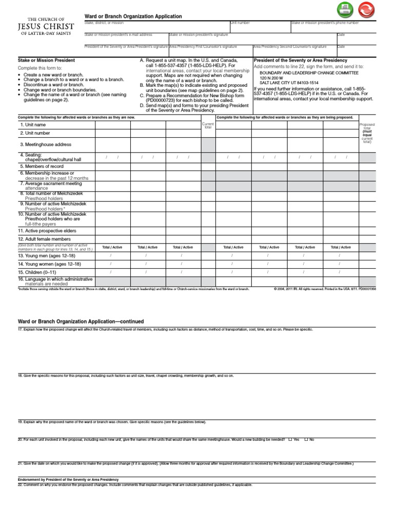 Ward or Branch Organization Application (En) | PDF | Latter Day Saint ...