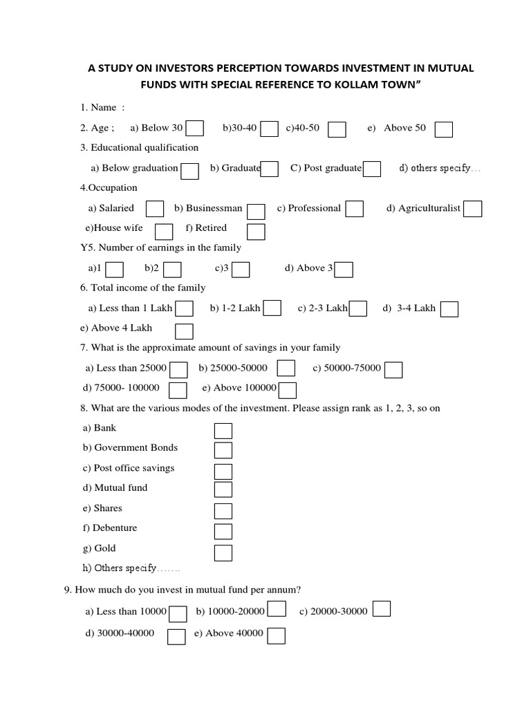 Mutual Funds Questionnaire | PDF | Mutual Funds | Investing