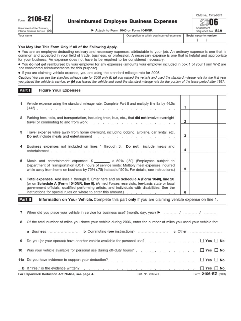 Unreimbursed Employee Business Expenses PDF Expense Tax Deduction