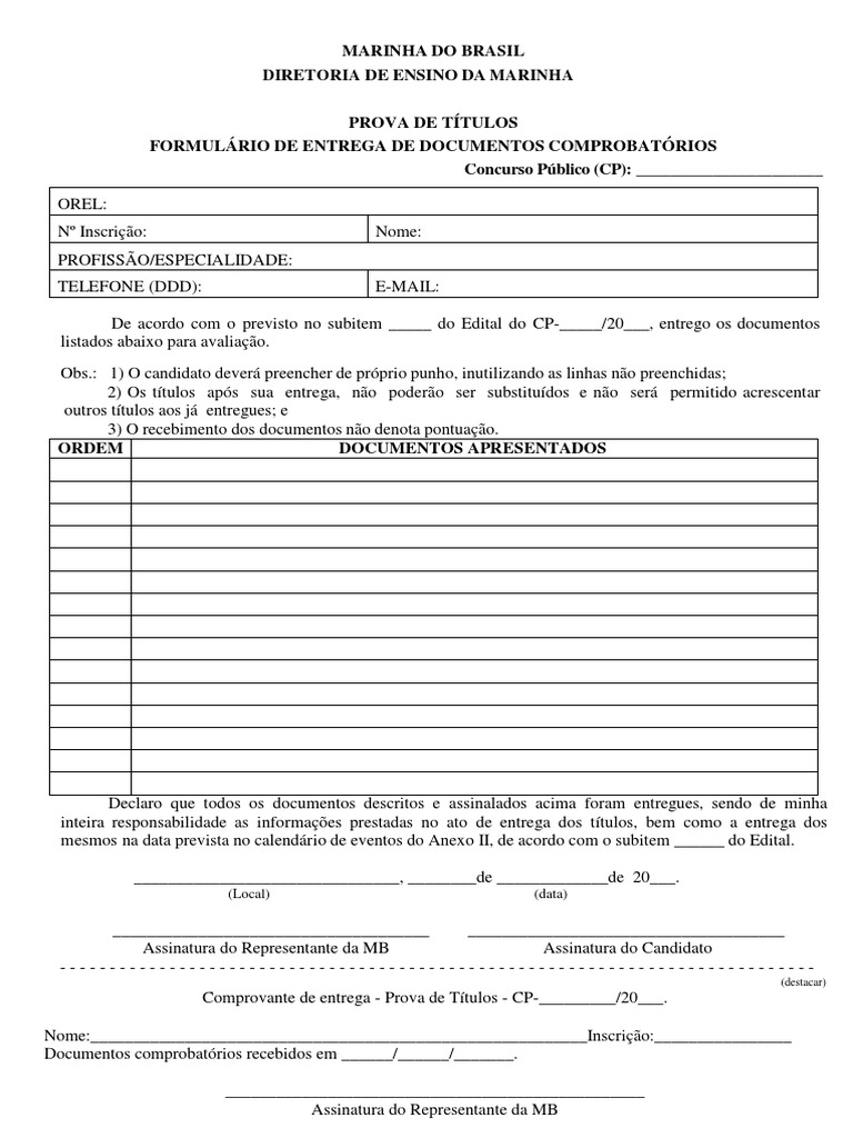 Modelo de Formulário de Entrega de Titulos  0  PDF  Business
