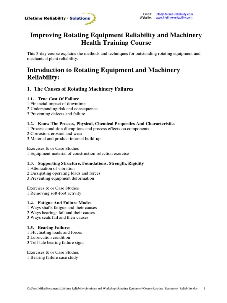 ROTATING MACHINERY RELIABILITY FOR TECHNICIANS AND ENGINEERS intelligence overview