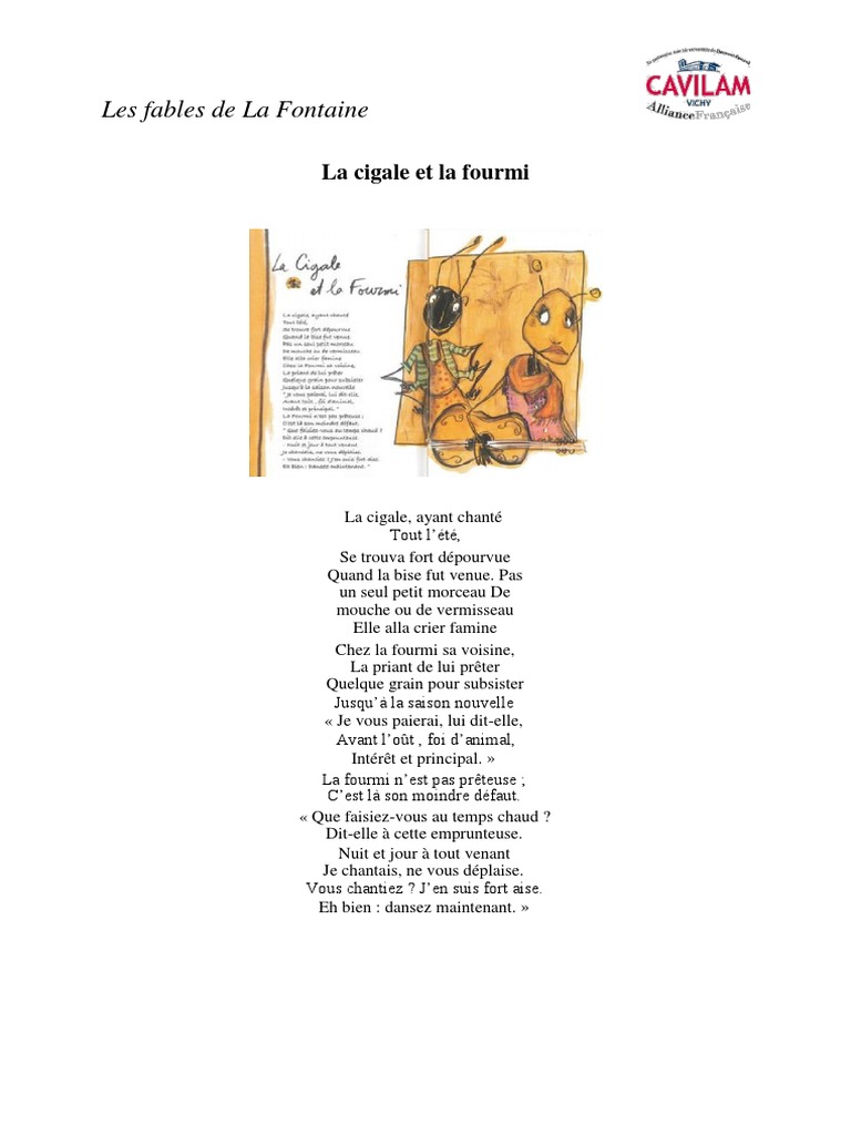 La Cigale Et La Fourmi Texte à Imprimer La Cigale Et La Fourmi | PDF