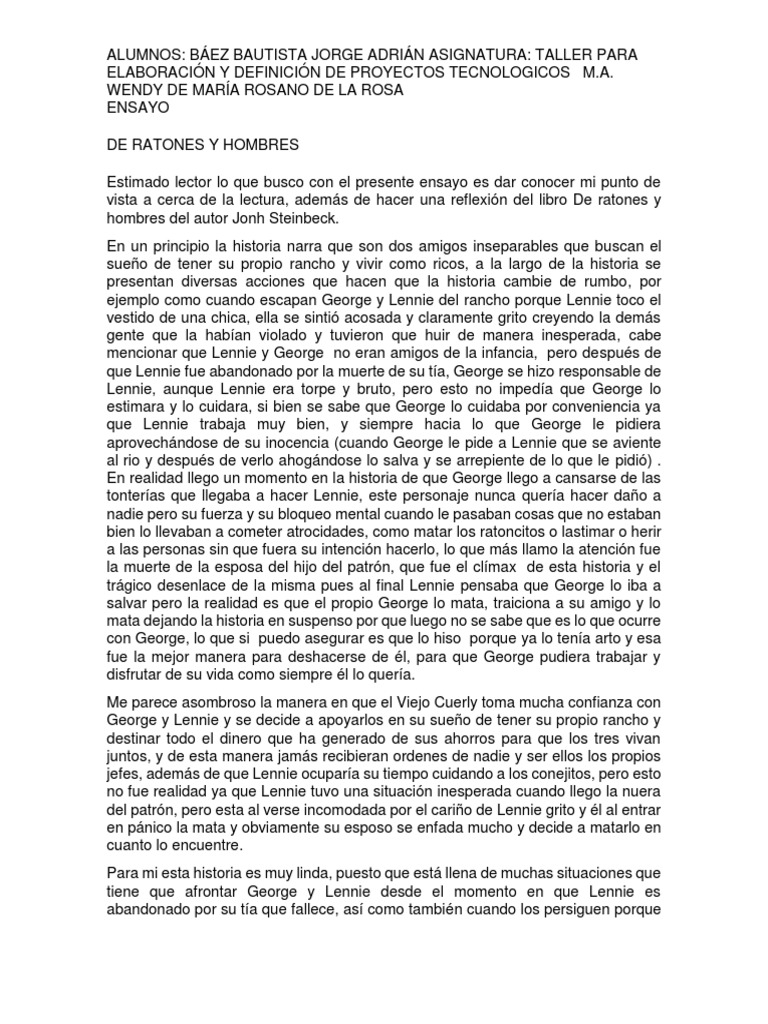 ENSAYO Ratones y Hombres | PDF