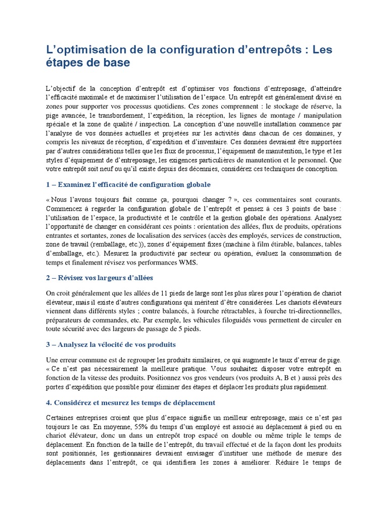 Optimisation de la configuration d'entrepôt | PDF | Entrepôt | Chariot ...